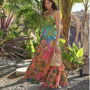 FARM Rio Ombre Forest Tiered Cotton Maxi Dress